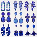 Boucles d'oreilles pendantes longues série bleu foncé pour femmes bijoux de charme vintage fleur