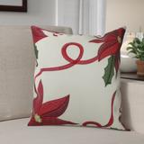 Violet Linen Decorative Christmas Embroidered Poinsettias Bloomy Pattern Decorative Throw Pillow