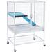 Hammered White Rolling Metal Small Animal Cage with Removable Ramp, 24" L X 17" W X 34" H, 21.1 LBS, White / Blue