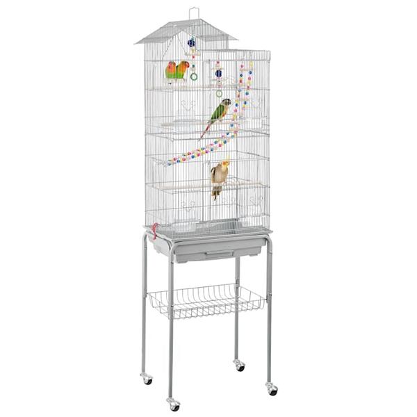 topeakmart-light-gray-metal-bird-cage-with-ladder-toy-and-rolling-detachable-stand,-62.4"-h,-17.8-lbs/