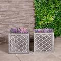 Charles Bentley Pair of Lazio Square Pewter Planters (Dia. 32cm) Grey Plastic Plant Pot Outdoor Garden Set of 2