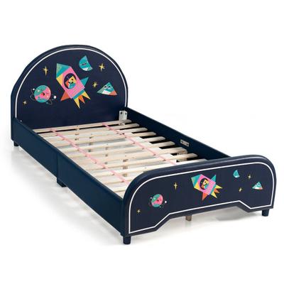 Costway Kids Twin Size Upholstered Platform Bed wi...