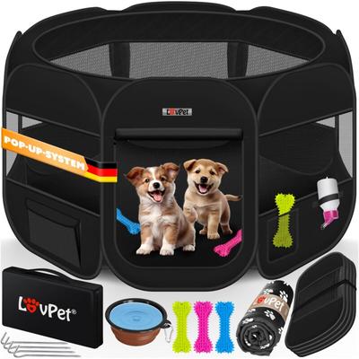 LOVPET® Welpenlaufstall Tierlaufstall Faltbar für Kleintiere Hunde Katzen Inkl. Hundenapf