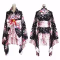 Kimono Japonais Sakura Imprimé Lolita Rose pour Femme Jupe Courte Sexy Costume de Cosplay de