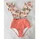 Maillot de bain deux pièces à volants taille haute col en v Sexy modèle Floral Bikini costume