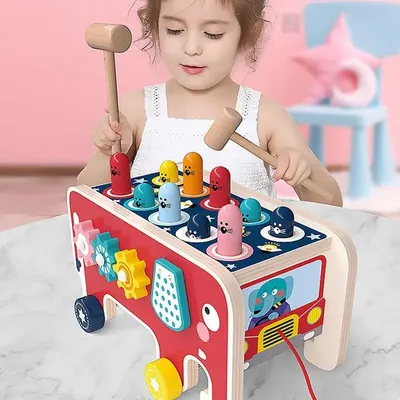 Jeu en bois pour bébés jeu amusant Montessori éléphant battement de taupe marteau jouets pour
