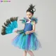 Robe Tutu en Motif de Paon Royal pour Fille Tenue de Soirée d'Halloween Costume de Pourim avec