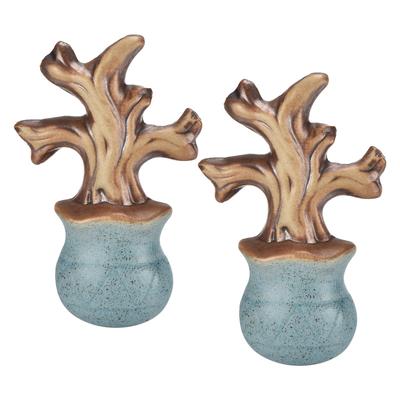 2pcs Ceramic Tree Branch #F Artificial Trunk Succulent Flowerpot Micro Landscape - Brown, Green