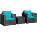 3 PCS Patio Wicker Bistro Set Outdoor Rattan Sofa and Table Set