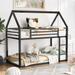 Modern Simple Style Roof Design Metal Twin over Twin House Bunk Bed with Full Length Guardrail and Built-in Ladder