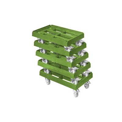 5 Stück Transportroller für Kisten 60 x 40 cm mit 2 Bremsen in grün Image