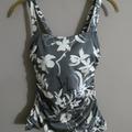 Athleta Swim | Athleta Women's 32 B/C Gray Floral Side Ruched Swim Top Square Neckline Tankini | Color: Gray/White | Size: 32b