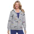 Plus Size Women's Disney Women's Zip Up Fleece Hoodie Mickey Mouse and Friends All Over Print by Disney in Heather Grey Mickey Friends (Size M)