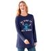 Plus Size Women's Disney Women's Long Sleeve Crew Tee Stitch Be Kind to All Kinds by Disney in Navy Stitch (Size 3X)