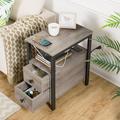 Loon Peak® Artimon 24" Tall 2 - Drawer End Table Set w/ Storage & Built-In Outlets Wood in Gray | 24 H x 18.9 W x 11.8 D in | Wayfair
