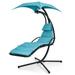 Arlmont & Co. Kaylagh Hanging Chaise Lounger w/ Stand Polyester in Blue | 77.5 H x 42.5 W x 73 D in | Wayfair 9D7C1536998B4FFD949891871096B432