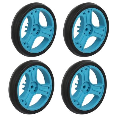 150mm Dia Plastic Single Wheel Pulley Rolling Roller Black Blue 4pcs - Black, Blue