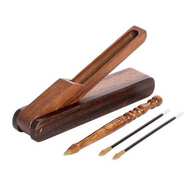 Timeless Utility,'Handmade Costa Rican Reclaimed Mahogany Wood Pen and Holder'