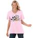 Plus Size Women's Disney Women's Short Sleeve V-Neck Tee Pink Mickey Mouse and Friends by Disney in Pink Disney Group (Size L)