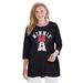 Plus Size Women's Disney Women's Three-Quarter Sleeve Tunic Minnie Mouse on Black by Disney in Black Minnie (Size M)