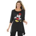 Plus Size Women's Disney Women's Hanky Hem Black Tunic Mickey Mouse and Minnie Mouse by Disney in Black Mickey Minnie (Size L)