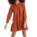 Madewell Dresses | Madewell Long Sleeve Placket Tiered Cotton Flannel Mini Dress (M) | Color: Brown/Red | Size: M