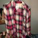 American Eagle Outfitters Tops | American Eagle Xs Flannel Red Tan Boyfriend Fit | Color: Cream/Red | Size: Xs