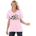 Plus Size Women's Disney Women's Short Sleeve V-Neck Tee Pink Mickey Mouse and Friends by Disney in Pink Disney Group (Size M)