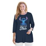 Plus Size Women's Disney Women's Three-Quarter Sleeve Tunic Stitch I Woke Up Like This Navy by Disney in Navy Stitch (Size 1X)