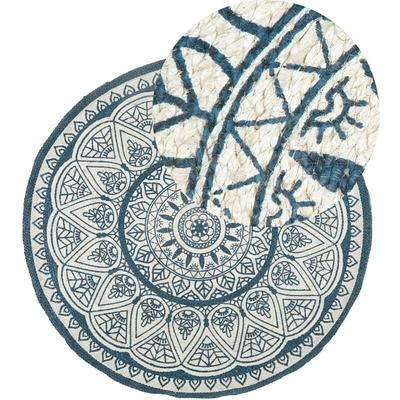 Teppich Blau Beige ø 120 cm Kurzflor Orientalisches Muster Handgewebt Rund Image