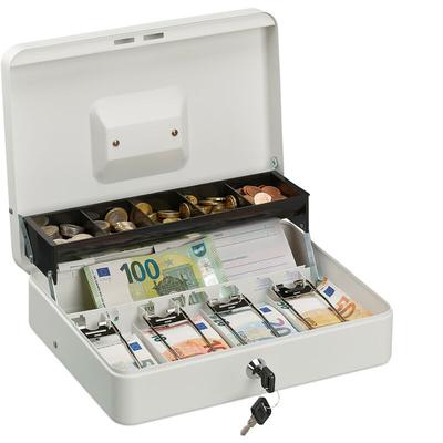 Relaxdays Geldkassette abschließbar, Münzeinsatz, 4 Scheinfächer, Geldkasse Eisen, Kasse HBT 8,5 x