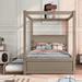 Modern Style Full Size Wooden Canopy Platform Bed with Trundle Bed & Brushed-Effect Finish, No Box Spring Needed