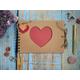 A5 kraft scrapbook with heart aperture and raspberry red pages for decorating 5 x 8 inches - seconds sale