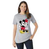 Plus Size Women's Disney Women's Short Sleeve Crew Tee Heather Gray Mickey Mouse and Minnie Mouse Hug by Disney in Heather Grey Disney Group (Size 1X)