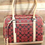 Coach Bags | Authentic Coach Tote Bag Signature Canvasp X Leather Red-Brown E1r-6097 | Color: Brown/Red | Size: Os