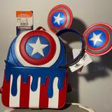 Disney Bags | Captain America Backpack And Captain America Mickey Ears | Color: Blue/Red | Size: Os