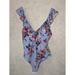 Jessica Simpson Swim | Jessica Simpson Floral Frill-Shoulder Size Md One-Piece Swimsuit Blue | Color: Purple | Size: M