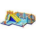 GYMAX Inflatable Water Castle, Kids Bounce House with Slide, Giant Soccer Zone, Climbing Wall, Water Cannons & Target Game, Outdoor Kids Bouncy Castle for Garden (without Blower)