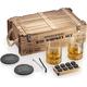 Mixology & Craft Whiskey Glasses and Stones – 10oz, Crystal, Whisky Glass Gift Set of 2 w/ 8 Granite Whiskey Stones, 2 Coasters & Vintage Crate - Whiskey Gift Sets for Men, Dad