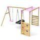 Rebo® Wooden Garden Swing Set with Extra-Long Monkey Bars Attachment - Sage Pink | OutdoorToys | Kids' Outdoor Wooden Play Equipment for Gardens, Frame and Accessories Included, Weather Resistant
