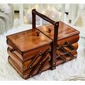 Wooden Sewing Box – Ginger Carved 41cm Wooden Box for Thread Spools Storage - Sewing Kit Storage Box - Wooden Sewing Basket for Embroidery Kits