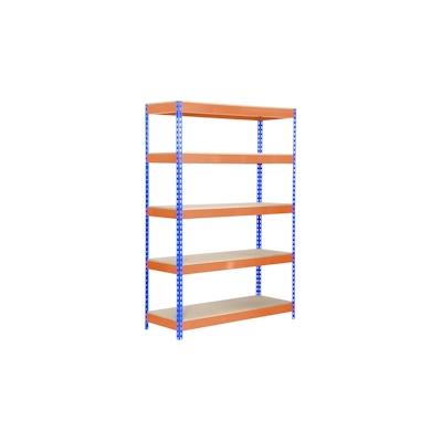 SimonRack Bricoforte Spanplatte 5 Fachböden mit 300 kg pro Ebene in BLAU/ORANGE/HOLZ Farbe 2000x1200x450 mm (Höhe x Läng