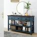 Retro Design Console Table with Two Open Shelves & 3 Drawers Pine Solid Wood Frame and Legs for Living Room