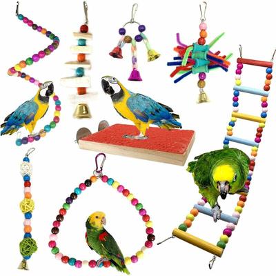 Briday - Vogelspielzeug, 8 Stück Holzfüße, Sitzstangen, Schaukeln, Leitern, Klettern für kleine und