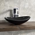 Elegante lavandino da bagno dal design ovale in vetro resistente nero