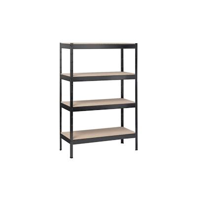 SCHULTE Regalwelt Schwerlastregal mit 4 Holzböden, 180x100x40 cm (HxBxT), Traglast pro Ebene ca. 150 Kg, schwarz-Struktur, Lagerregal, Kellerregal Image