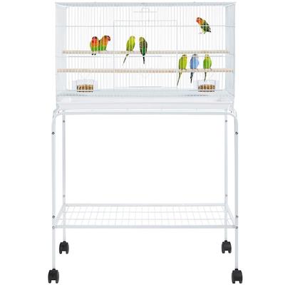 Topeakmart White 47" Flight Cage with Slide-Out Tray and Rolling Detachable Stand for Birds