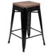 Williston Forge Gladus 24" High Backless Clear Coated Metal Counter Height Outdoor Stool - Square Wood Seat in Black | 16 W x 16 D in | Wayfair