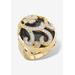 Women's Yellow Gold-Plated Natural Black Onyx and Round Crystal Oval Ring by PalmBeach Jewelry in Onyx (Size 10)