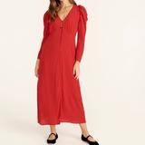 J. Crew Dresses | J Crew New Drapey Puff-Sleeve Maxi Dress In Pin Dot V Neck Long Sleeve | Color: Red | Size: 4